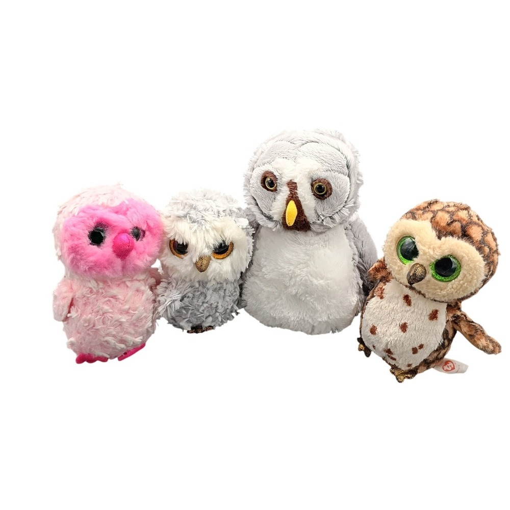 Ty Beanie Boos & Ganz Owl Plush Lot Twiggy Sammy Snowy Owl Set of 4 Mixed Colors